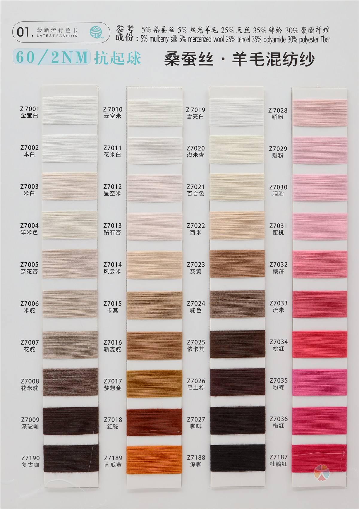 60NM/2 抗起球 桑蚕丝·羊毛 混纺纱