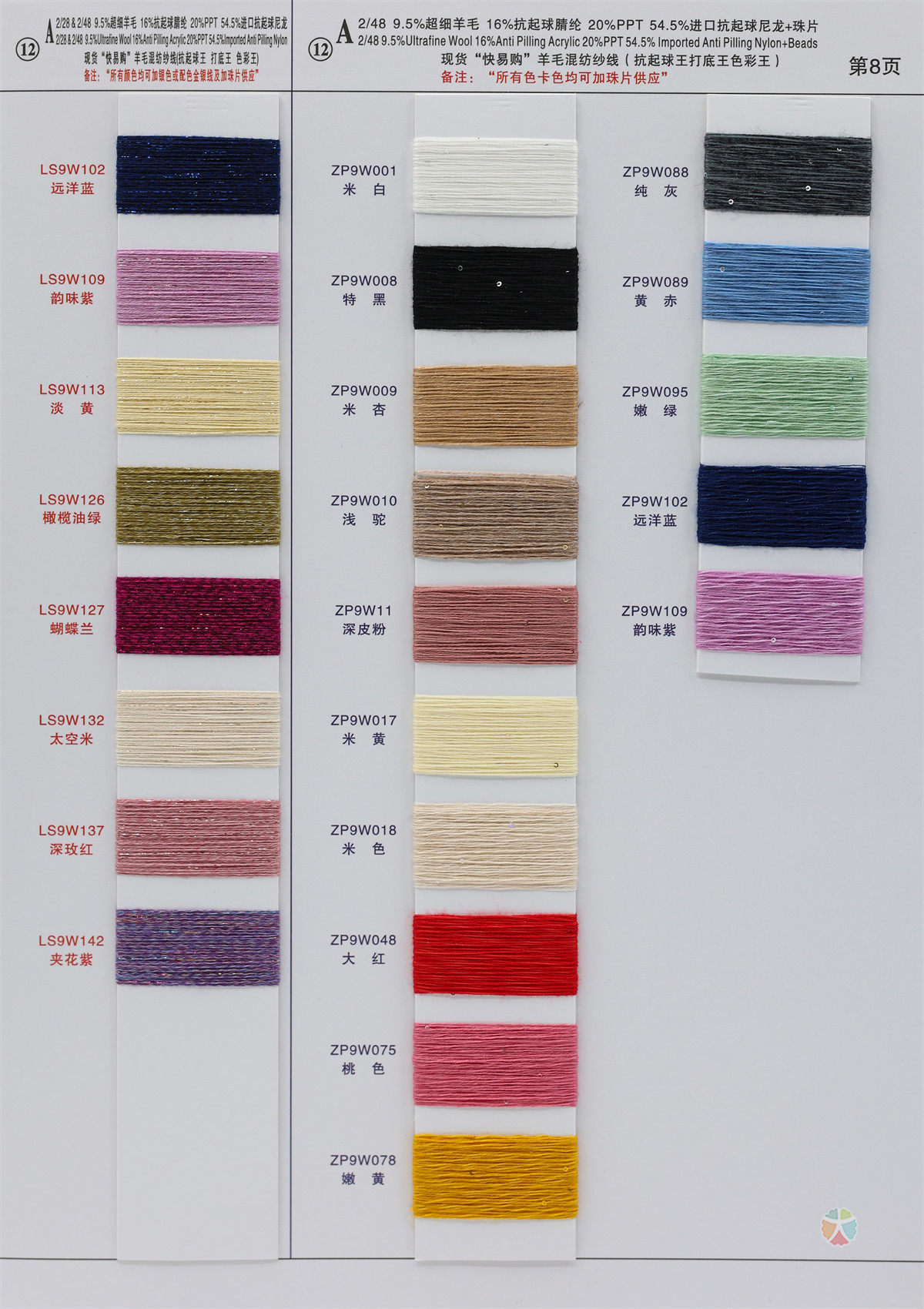 12）2/28NM & 2/48NM 9.5%超细羊毛 16%抗起球睛纶 20%PPT 54.5%进口抗起球尼龙