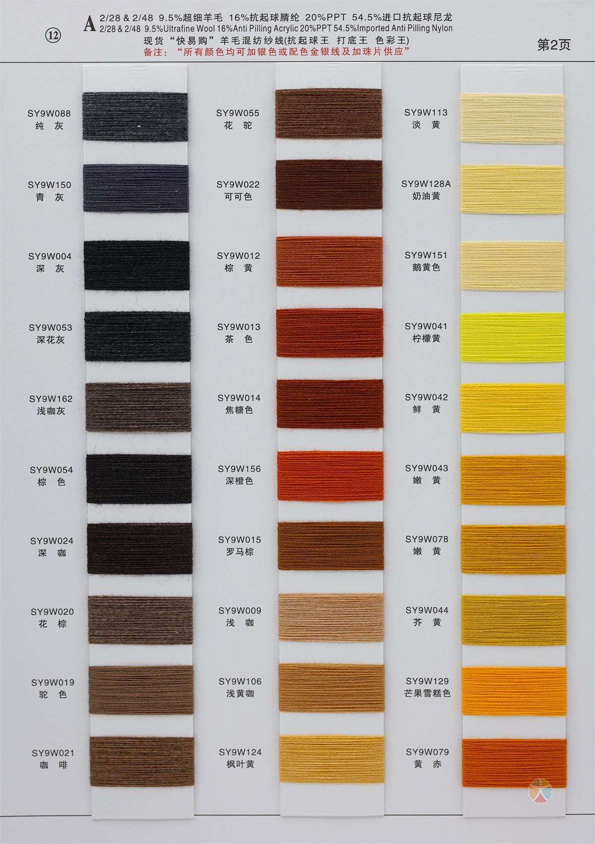 12）2/28NM & 2/48NM 9.5%超细羊毛 16%抗起球睛纶 20%PPT 54.5%进口抗起球尼龙