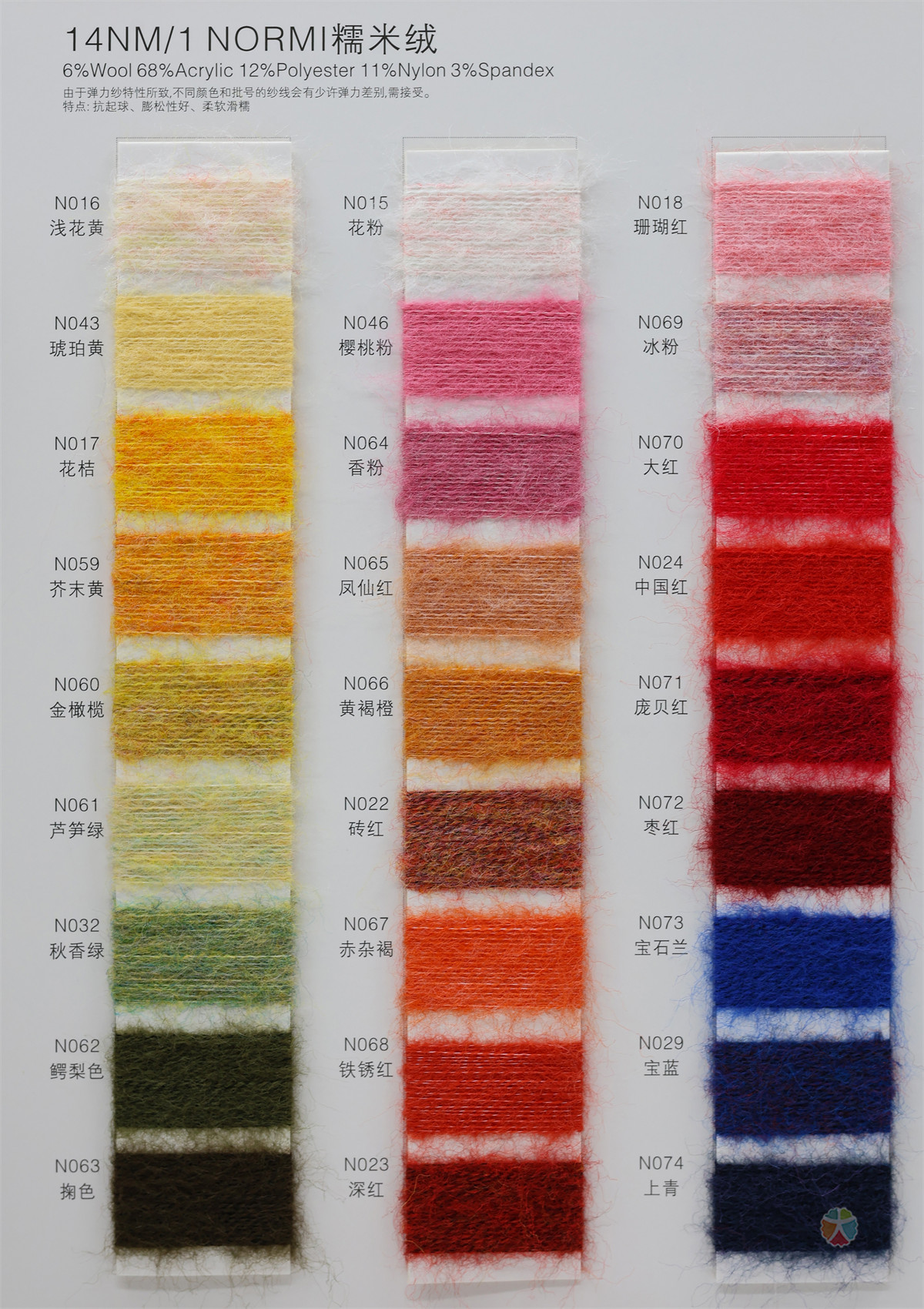 14NM/1 6%Wool 68%Acrylic 12%Polyester 11%Nylon 3%Spandex