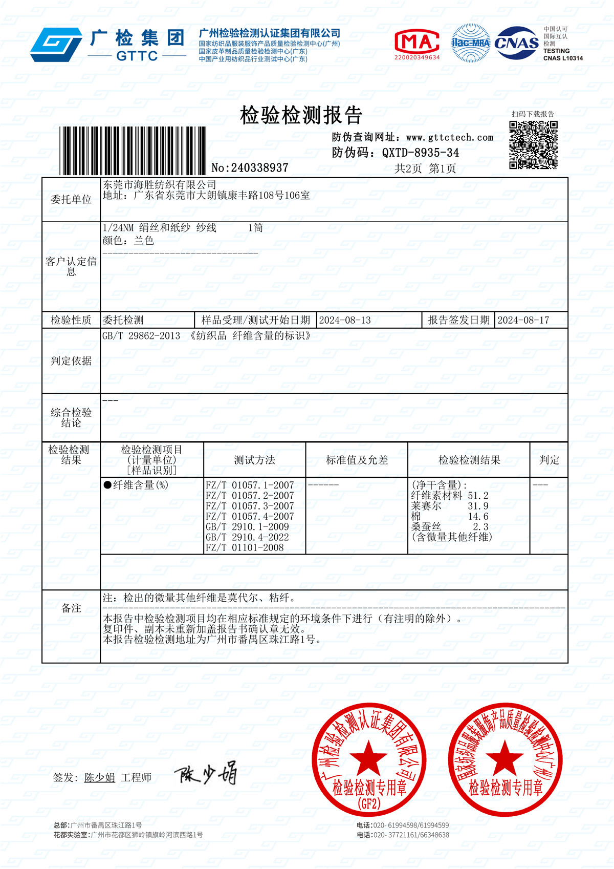 1/24NM 绢丝和纸纱