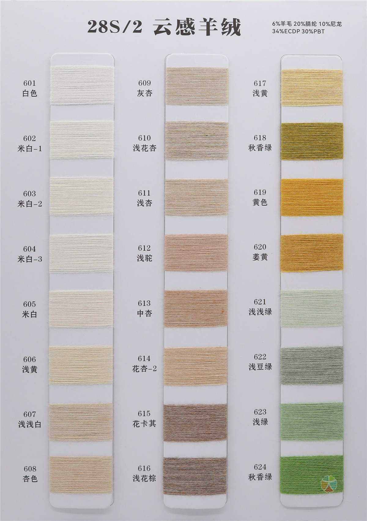 28S/2 6%wool 20%acrylic 10%nylon 34%ECDP 30%PBT