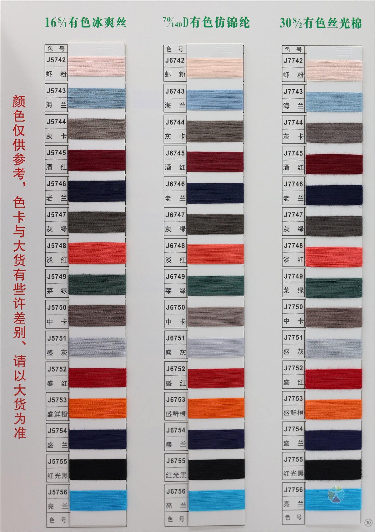 16S/1 有色冰爽丝 70/140D有色仿锦纶 30S/2 有色丝光棉