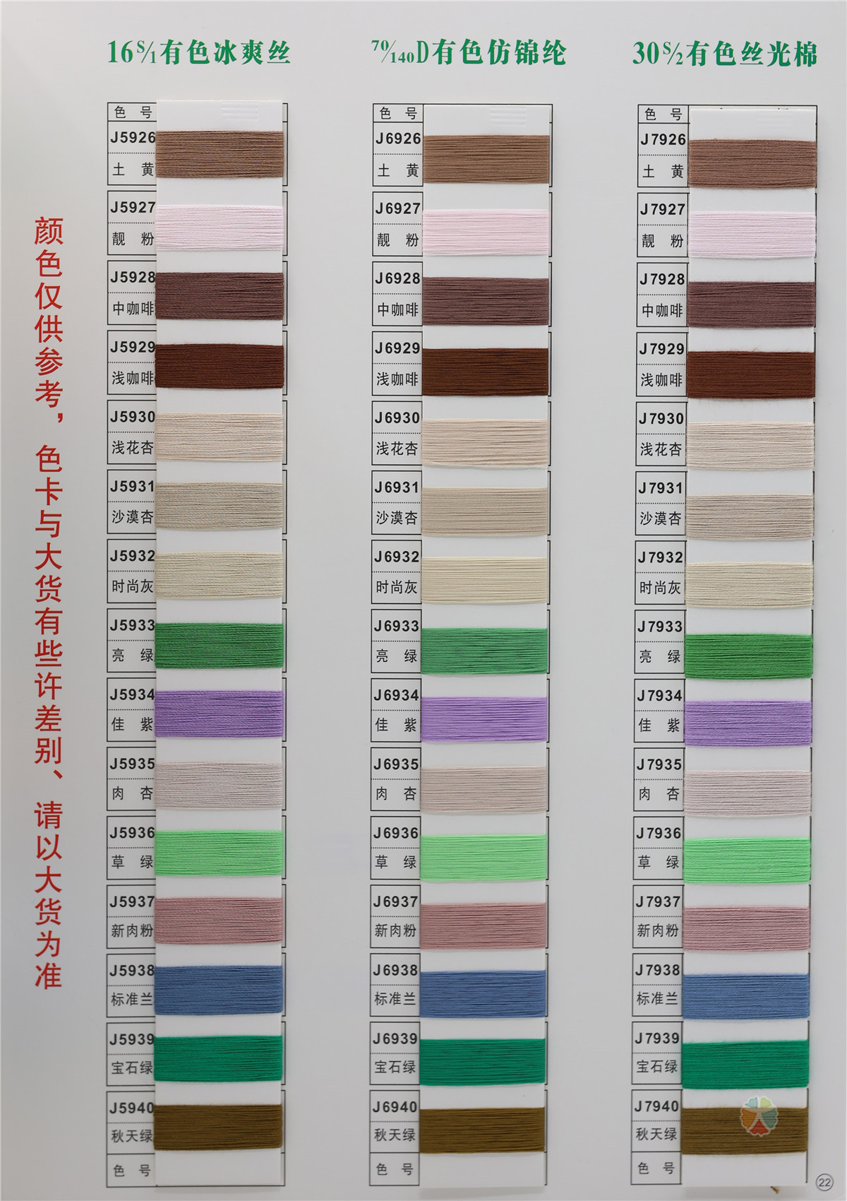 16S/1 有色冰爽丝 70/140D有色仿锦纶 30S/2 有色丝光棉