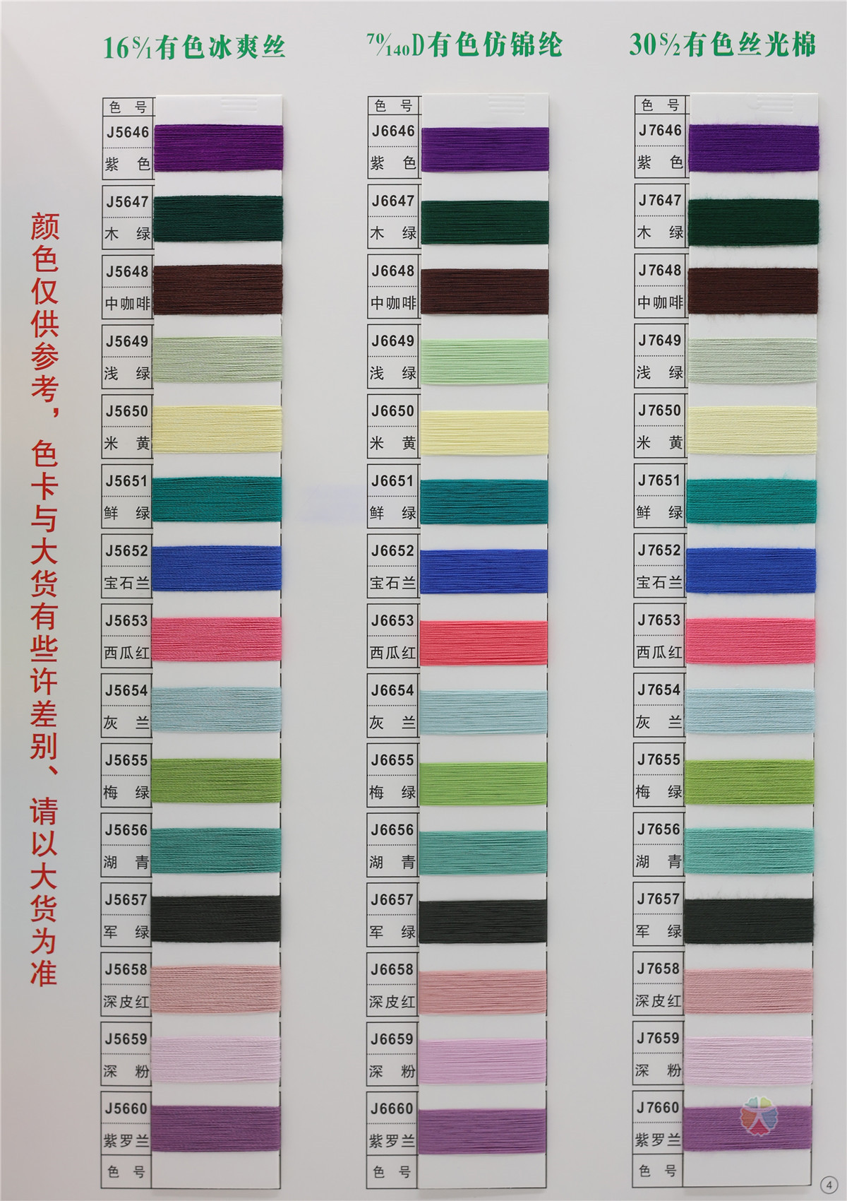 16S/1 有色冰爽丝 70/140D有色仿锦纶 30S/2 有色丝光棉