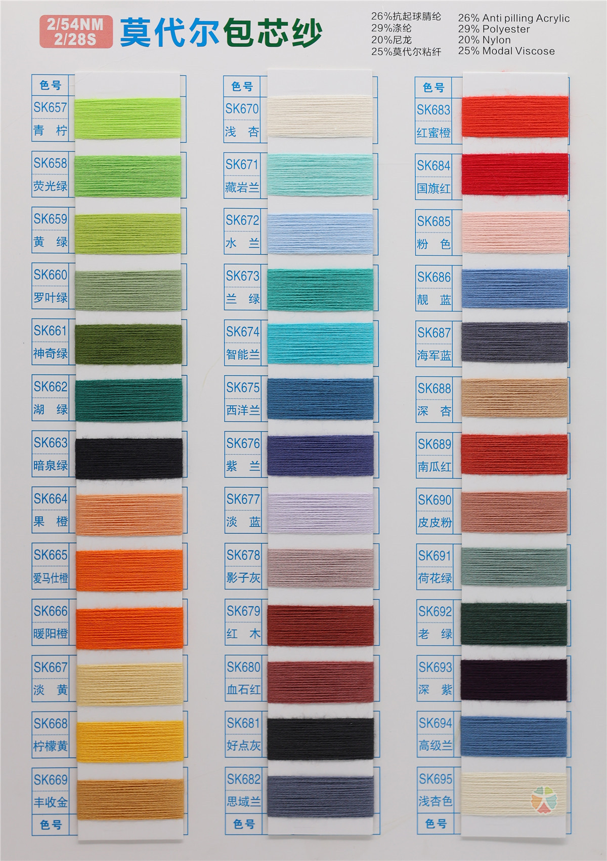 2/54NM 2/28S莫代尔包芯纱