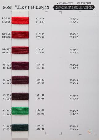 2/45NM 50%丝光羊毛抗起球包芯纱
