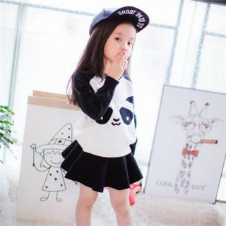 男女童长袖上衣黑白配熊猫毛衣
