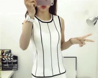 韩版新款曲珠春夏修身显瘦条纹针织背心