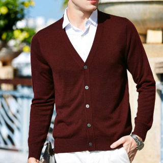 男士羊毛针织开衫青年时尚商务v领